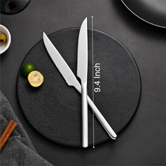 KINGSTONE Sharp Steak Knives, German Stainless Steel Steak Knife Set with Full-Serrated Blade, 9.4-Inch Sleek Design Table Knives, Mirror Polished