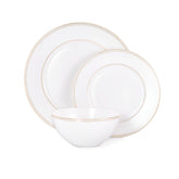 KINGSTONE Bone China Dinnerware Set, Elegant Gold Trim Ceramic Plates & Bowls, Lightweight Translucent Dish Set for Home Dining, Party & Gift