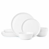 KINGSTONE Bone China Dinnerware Sets for 4, 12-Piece Lightweight Porcelain plates and bowls sets, Scratch Resistant Dish Set, Kitchen Dinner Set, for Home, Party, Gift, Microwave & Dishwasher Safe