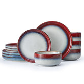 KINGSTONE Stoneware Dinnerware Sets, Reactive Glaze Plates and Bowls Sets, Scratch-Resistant Rustic Ceramic Dish Set for Home Kitchen, Microwave and Dishwasher Safe