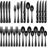 KINGSTONE 24-Piece Silverware Set for 4, 304 Stainless Steel Flatware with Steak Knives