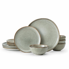 KINGSTONE Stoneware Dinnerware Sets, Reactive Glaze Porcelain Plates and Bowls Sets, Handcrafted Rustic Ceramic Dishes Set, Highly Scratch Resistant, Dishwasher & Microwave Safe