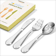 KINGSTONE Toddler Utensils Set, Forks and Spoons, 18/10 Stainless Steel Kids Silverware for Self-Feeding Training, Food-Grade Flatware Set for Traveling, Dishwasher Safe