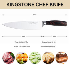 KINGSTONE 8-Inch Professional Chef Knife, High Carbon Stainless Steel Kitchen Knife with Ergonomic Pakkawood Handle and Gift Box