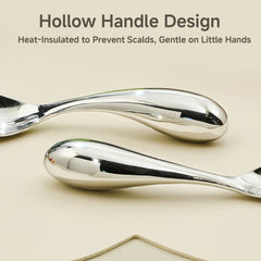 KINGSTONE Toddler Utensils Set, 18/10 Stainless Steel Kids Silverware Set with Curved Handle, All-Metal Baby Fork and Spoon, Safe Children's Flatware, Dishwasher Safe, Mirror Polished (2-Piece)