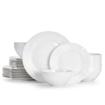 KINGSTONE Bone China Dinnerware Set, 12-Piece White Lightweight Porcelain with Textured Design Service for 4, Plates, Bowls, for Family Dining, Restaurants, Gifting, Microwave and Dishwasher Safe