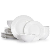 KINGSTONE Bone China Dinnerware Set, 12-Piece White Lightweight Porcelain with Textured Design Service for 4, Plates, Bowls, for Family Dining, Restaurants, Gifting, Microwave and Dishwasher Safe