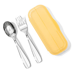 KINGSTONE Toddler Utensils Set with Case, 18/10 Stainless Steel Kids Silverware - Children Safe Small Fork & Spoon, Food-Grade Toddler Dishes, Mirror Polished, Dishwasher Safe