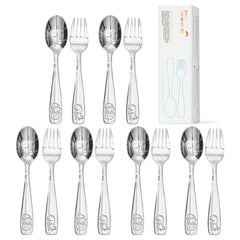KINGSTONE Toddler Utensils Set with Case, 18/10 Stainless Steel Kids Silverware, Food-Grade Baby Spoons Self Feeding, Children Safe Forks and Spoons, Mirror Polished, Dishwasher Safe
