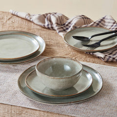 KINGSTONE Stoneware Dinnerware Sets, Reactive Glaze Porcelain Plates and Bowls Sets, Handcrafted Rustic Ceramic Dishes Set, Highly Scratch Resistant, Dishwasher & Microwave Safe