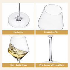 KINGSTONE 4-Piece Modern Wine Glasses Set, 16 oz Geometric Diamond-Shaped Crystal Stemware for Red or White Wine, Lead-Free Glassware