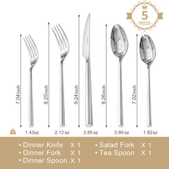 KINGSTONE Silverware Set, 18/10 Stainless Steel Flatware Cutlery Set with Hexagon Handle, for Hotel, Home, Party, Wedding Gift, Mirror Polish and Dishwasher Safe