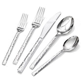 KINGSTONE 40 Piece Hammered Silverware Set, 18/10 Stainless Steel Flatware Set for 8, Cutlery Set for Home, Party, Wedding, Mirror Polished Dishwasher Safe