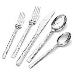 KINGSTONE Hammered Silverware Set, 18/10 Stainless Steel Flatware Set, Cutlery Set for Home, Party, Wedding, Mirror Polished Dishwasher Safe