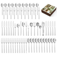 KINGSTONE Silverware Set with Serving Pieces, 18/10 Stainless Steel Flatware Service for 8, Mirror Polished Cutlery, Dishwasher Safe
