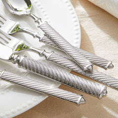 KINGSTONE Retro Rope-Pattern Silverware Set, Flatware Set Cutlery Set Forged with Handcrafted Texture Handles 18/10 Stainless Steel, Dishwasher Safe