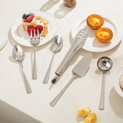 KINGSTONE Serving Utensils Set, 18/10 Stainless Steel Serving Utensils, Slotted Spoon, Fork, Tong, Soup Ladle, Cake Server, Butter Knife and Ice Tong for Buffet, Parties, Kitchen,Entertaining
