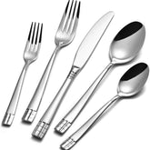 KINGSTONE Flatware Set, 20-Piece Luxury Silverware Set for 4, 18/10 Stainless Steel Cutlery Utensils Sets with European Design, Pure Hand Mirror Polished, Perfect for Family & Parties, Dishwasher Safe