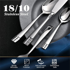 KINGSTONE Flatware Set, 20-Piece Luxury Silverware Set for 4, 18/10 Stainless Steel Cutlery Utensils Sets with European Design, Pure Hand Mirror Polished, Perfect for Family & Parties, Dishwasher Safe