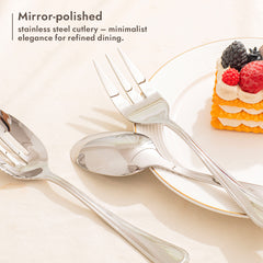 KINGSTONE Teardrop Serving Utensils Set, 18/10 Stainless Steel Serving Utensils, Slotted Spoons, Forks, Tongs, Cake Server, Butter Knife for Buffet, Catering, Wedding, Party