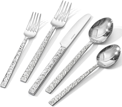 KINGSTONE 20 Pcs Black Hammered Silverware Set for 4, 18/10 Stainless Steel Heavy Duty Flatware Set, Tableware Cutlery Utensil Sets for Home Restaurant Dishwasher Safe