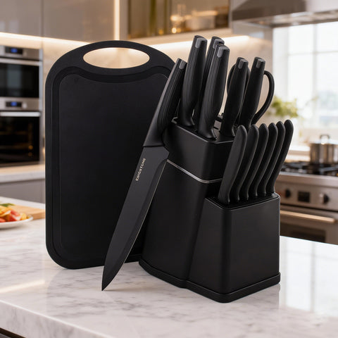 16 Piece Kitchen Knife Set with Block & Cutting Board