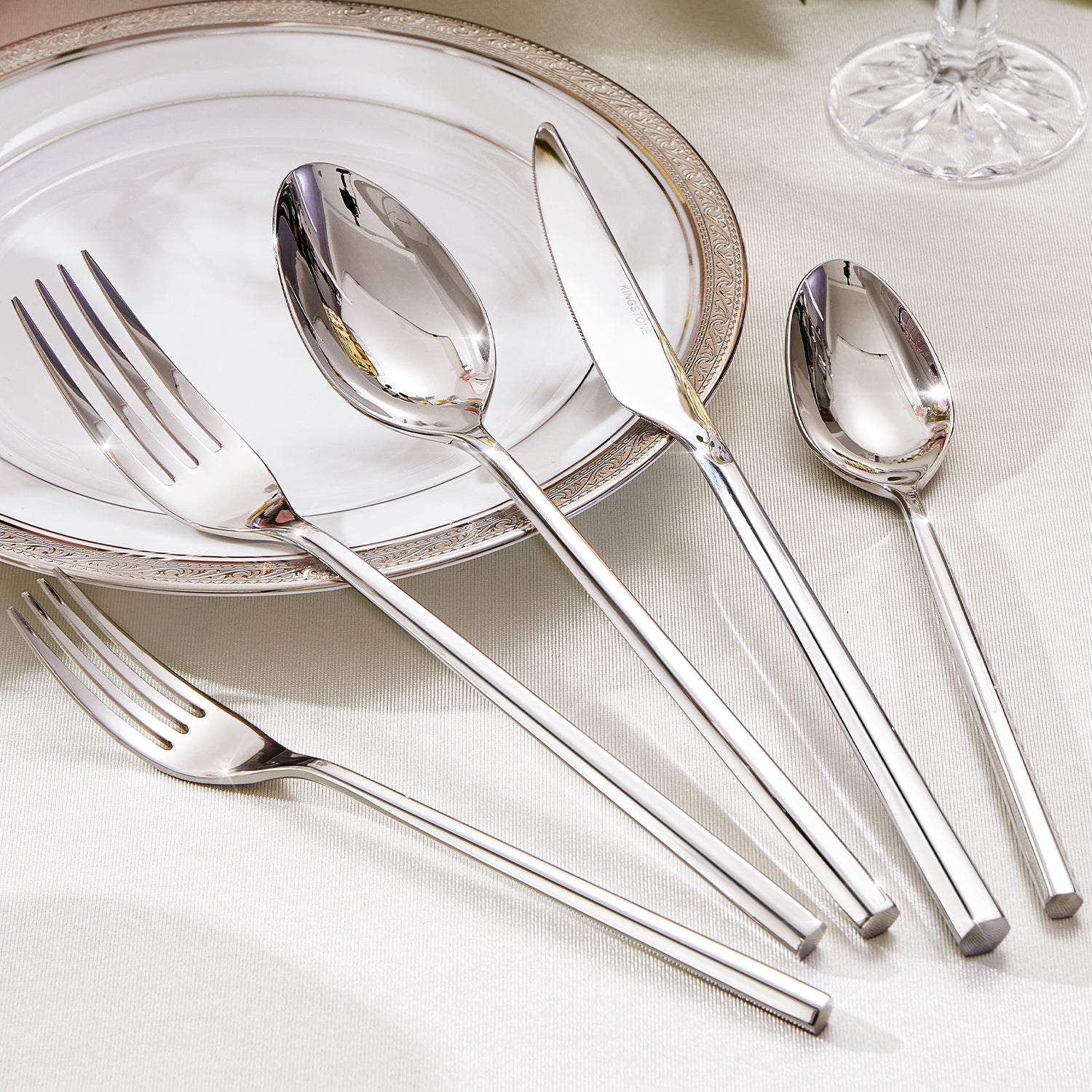 KINGSTONE Silverware Set, 18/10 Stainless Steel Flatware Cutlery Set with Hexagon Handle, for Hotel, Home, Party, Wedding Gift, Mirror Polish and Dishwasher Safe