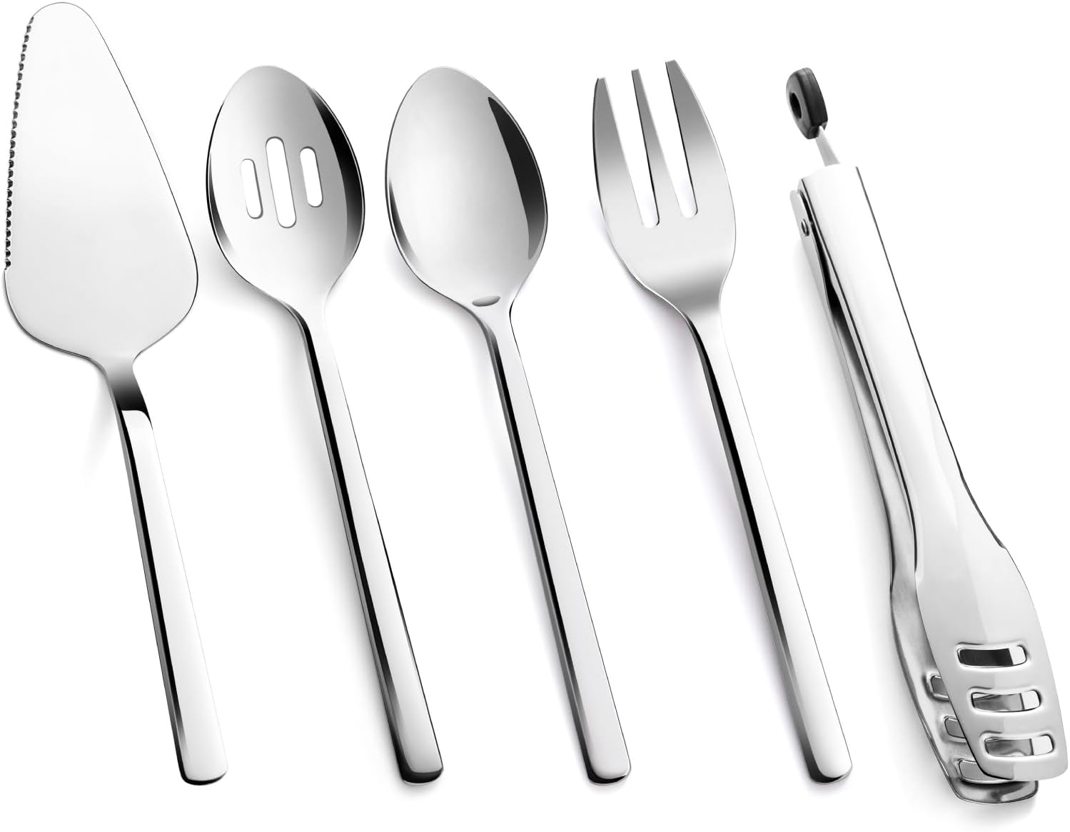 KINGSTONE Large Hostess Serving Utensils Set,18/10 Stainless Steel Heavy Duty 10inch Serving Spoons,Slotted Spoons,Serving Fork,Serving Tongs, Cake Pie Server For Buffet, Wedding, Party