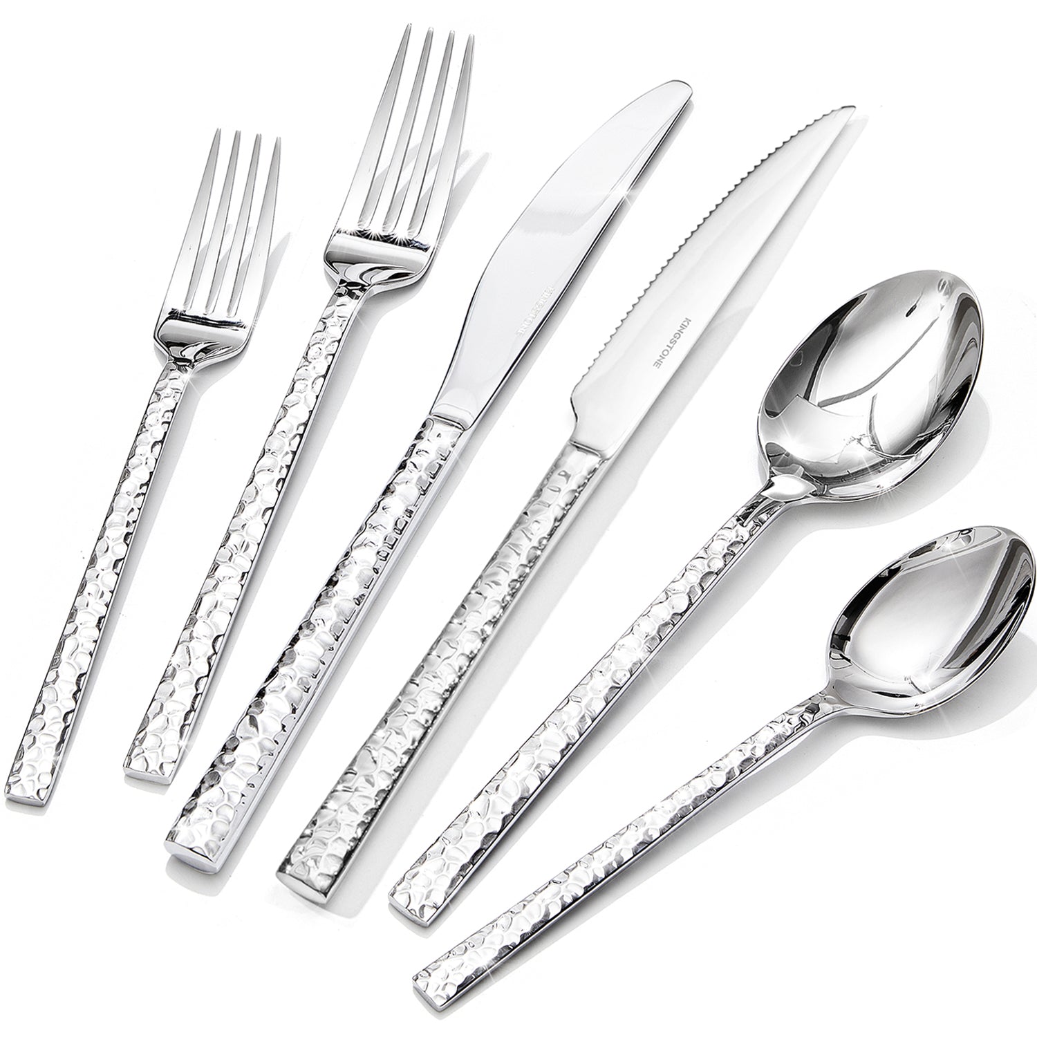 KINGSTONE Hammered Silverware Set, 18/10 Stainless Steel Flatware Set, Cutlery Set for Home, Party, Wedding, Mirror Polished Dishwasher Safe