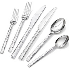 KINGSTONE Hammered Silverware Set, 18/10 Stainless Steel Flatware Set, Cutlery Set for Home, Party, Wedding, Mirror Polished Dishwasher Safe