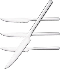 KINGSTONE Sharp Steak Knives, German Stainless Steel Steak Knife Set with Full-Serrated Blade, 9.4-Inch Sleek Design Table Knives, Mirror Polished