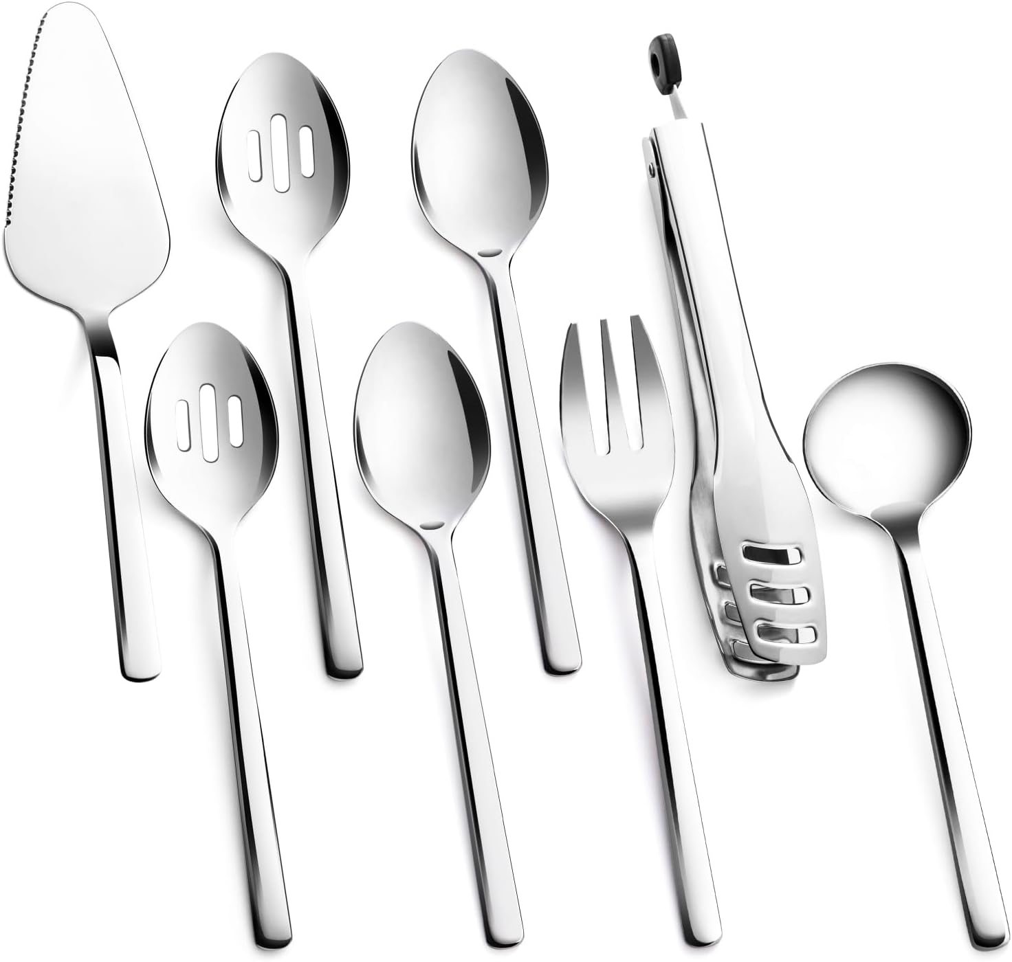 KINGSTONE Large Hostess Serving Utensils Set,18/10 Stainless Steel Heavy Duty 10inch Serving Spoons,Slotted Spoons,Serving Fork,Serving Tongs, Cake Pie Server For Buffet, Wedding, Party