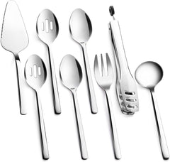 KINGSTONE Large Hostess Serving Utensils Set,18/10 Stainless Steel Heavy Duty 10inch Serving Spoons,Slotted Spoons,Serving Fork,Serving Tongs, Cake Pie Server For Buffet, Wedding, Party