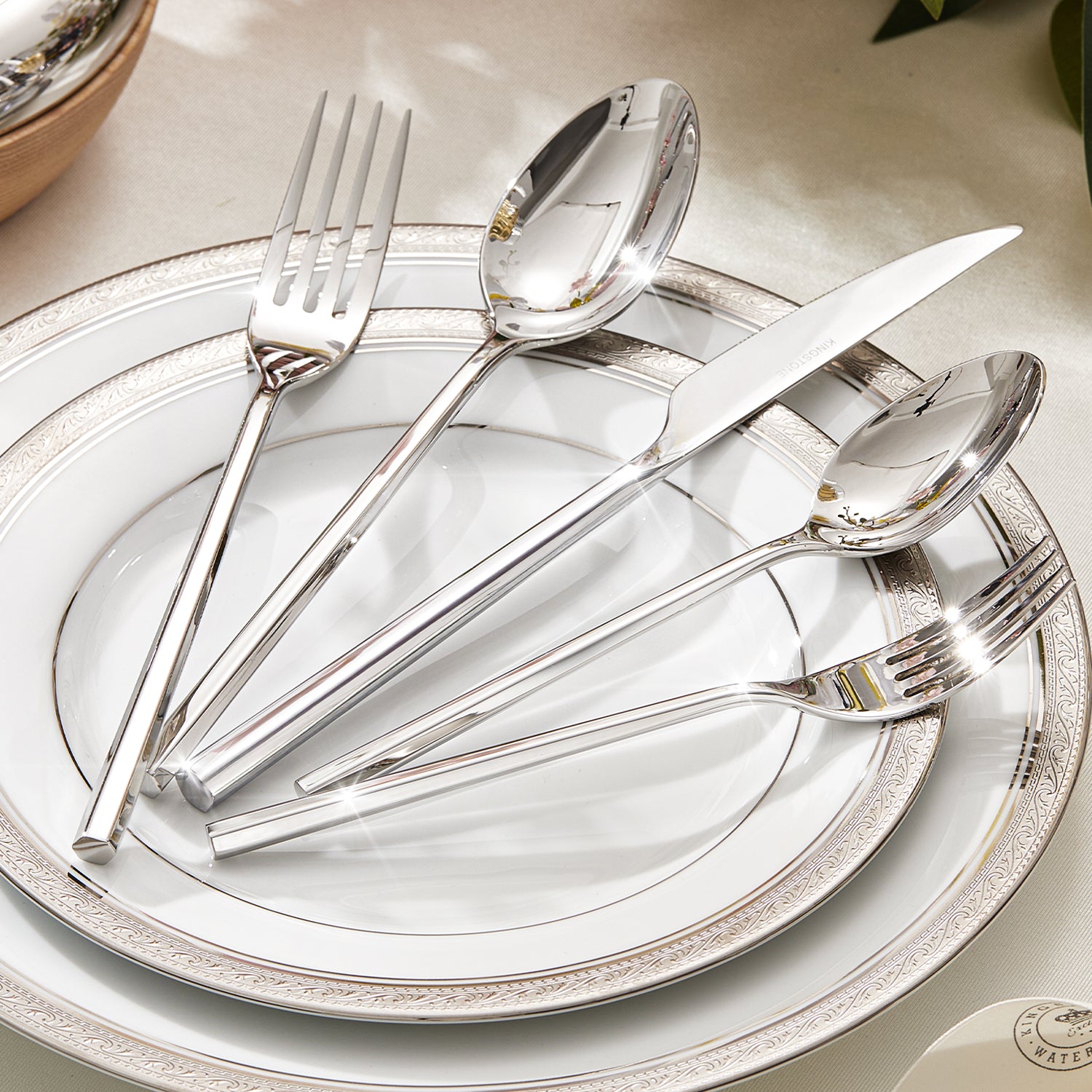 KINGSTONE Silverware Set, 18/10 Stainless Steel Flatware Cutlery Set with Hexagon Handle, for Hotel, Home, Party, Wedding Gift, Mirror Polish and Dishwasher Safe
