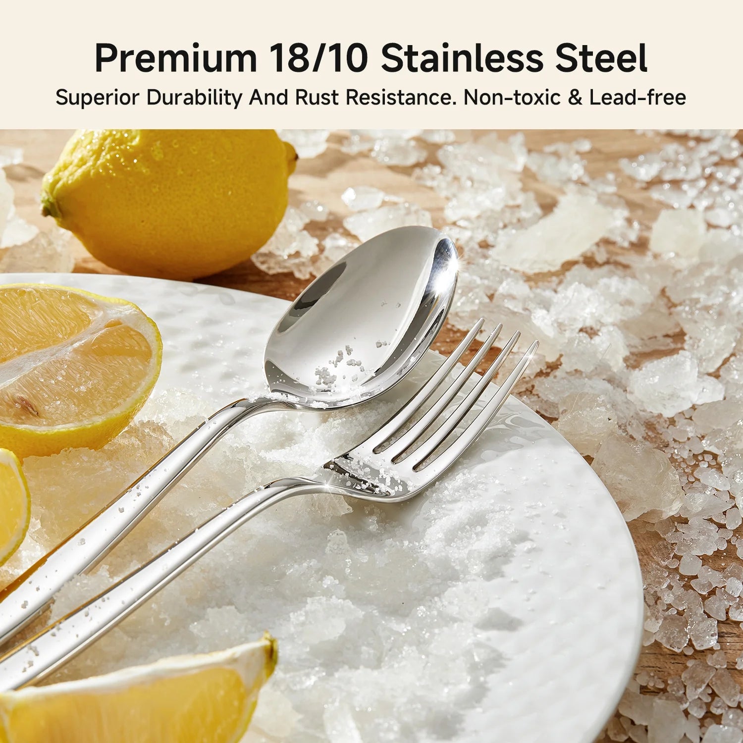 KINGSTONE Silverware , 18/10 Stainless Steel Flatware Set, Cutlery Utensil Set, Mirror Polished, Dishwasher Safe, Silver