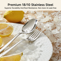 KINGSTONE Silverware , 18/10 Stainless Steel Flatware Set, Cutlery Utensil Set, Mirror Polished, Dishwasher Safe, Silver