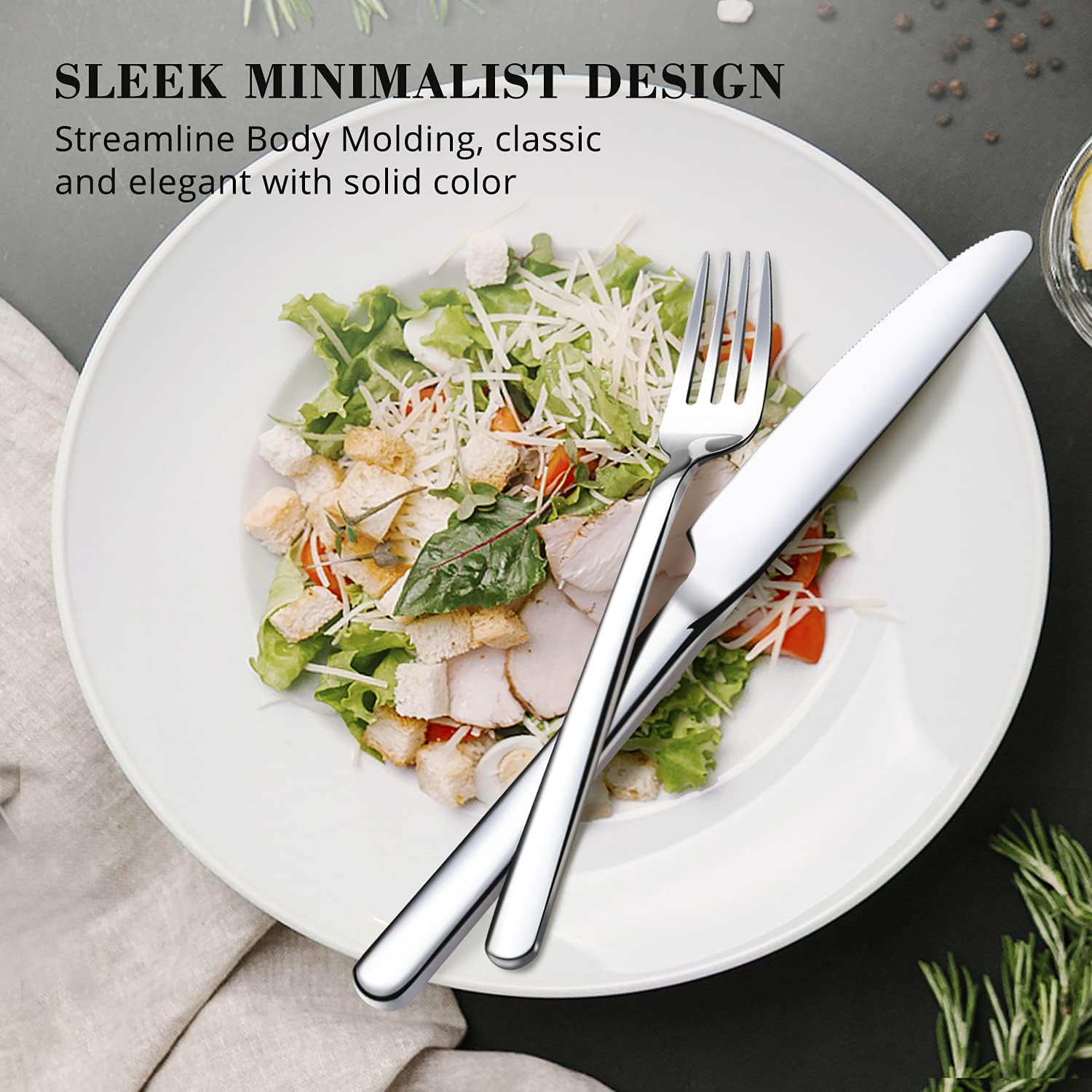 KINGSTONE Silverware Set, Flatware Set for 8, 18/10 Stainless Steel Cutlery Set Mirror Polished Modern Design Dishwasher Safe, Matte Silver