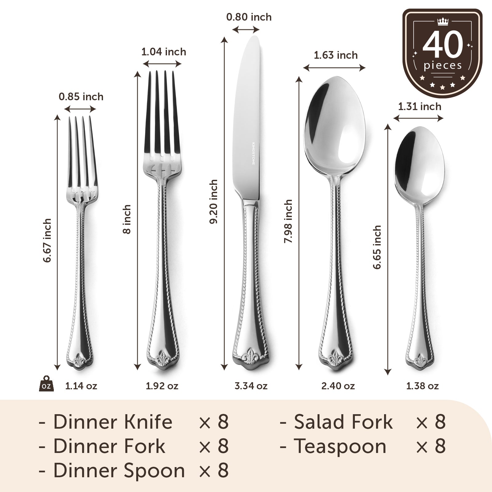 KINGSTONE Silverware Set, 20-piece 18/10 Stainless Steel Flatware Set Cutlery Set for 4, for Kitchen, Home, Wedding, Party, Mirror Polished and Dishwasher Safe, Featured Gifts