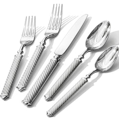 KINGSTONE Retro Rope-Pattern Silverware Set, Flatware Set Cutlery Set Forged with Handcrafted Texture Handles 18/10 Stainless Steel, Dishwasher Safe