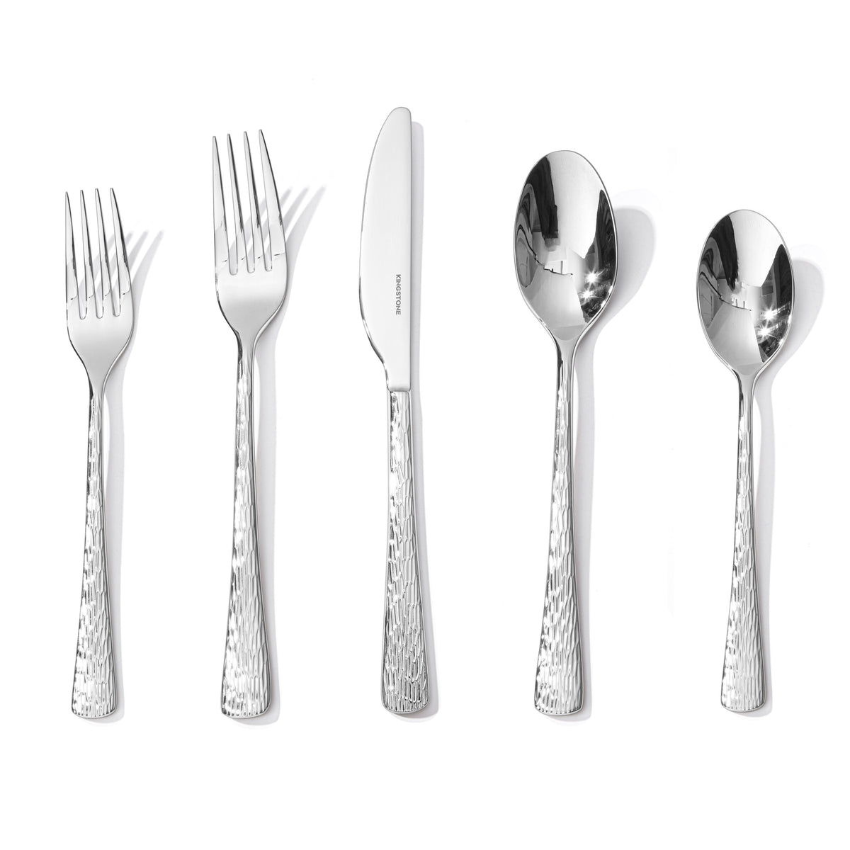 KINGSTONE Hammered Silverware Set, Flatware Set, 18/10 Stainless Steel Premium Cutlery with Unique Ripple Handles Design Mirror Polished - Dishwasher Safe (20-Piece)