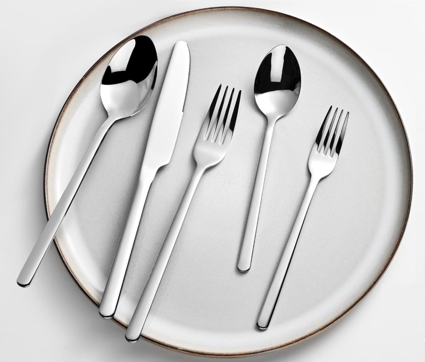 KINGSTONE Silverware Set, Flatware Set for 8, 18/10 Stainless Steel Cutlery Set Mirror Polished Modern Design Dishwasher Safe, Matte Silver
