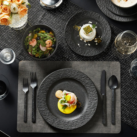 Obsidian Matte Marble 32 Piece Dinnerware Set (With Flatware)