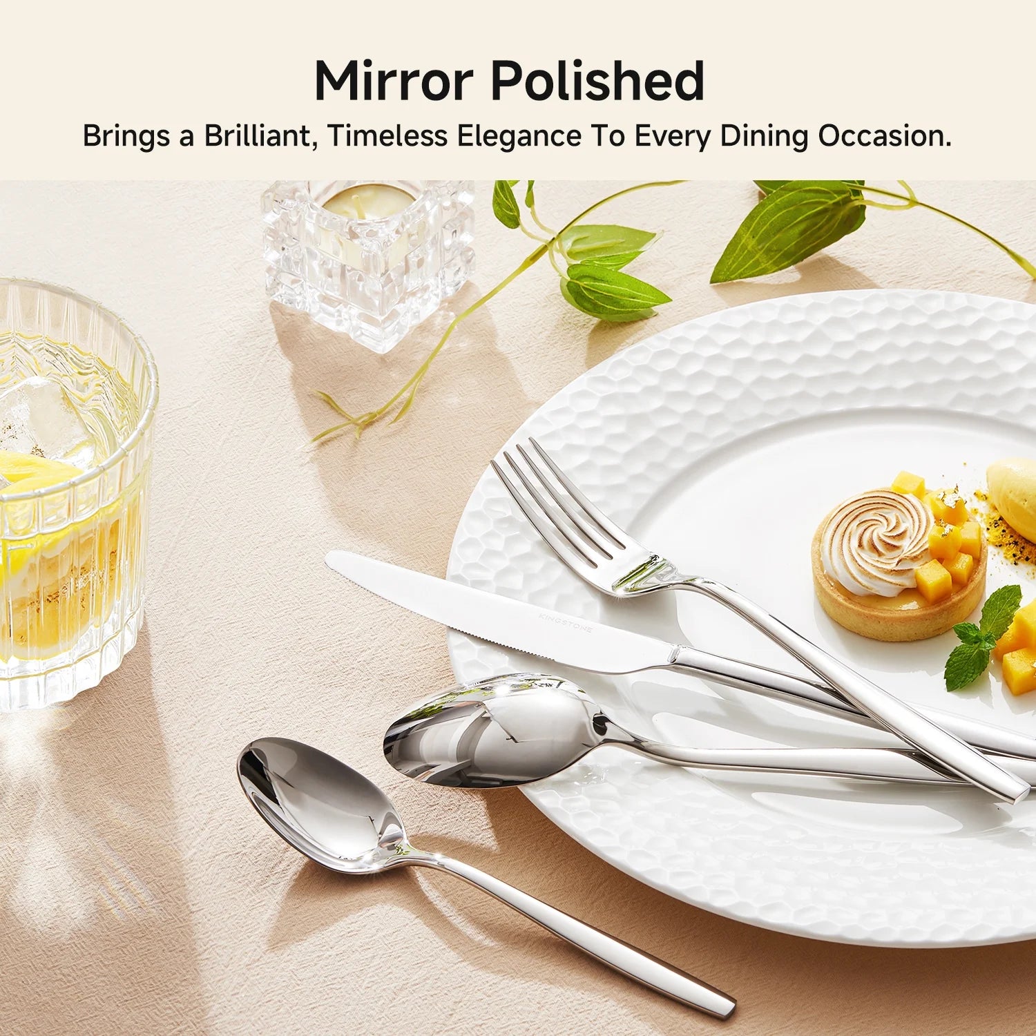KINGSTONE Silverware , 18/10 Stainless Steel Flatware Set, Cutlery Utensil Set, Mirror Polished, Dishwasher Safe, Silver