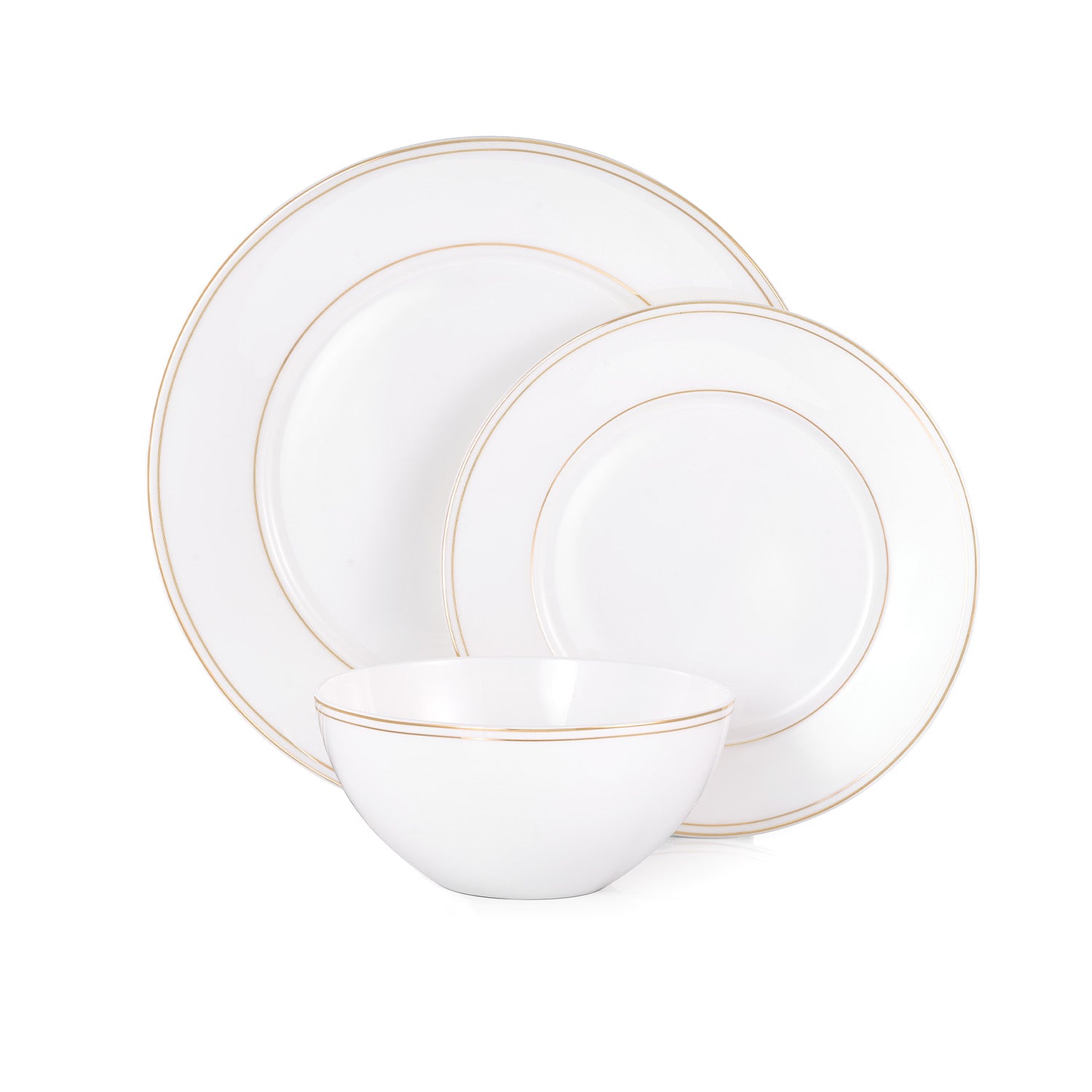 KINGSTONE Bone China Dinnerware Set, Elegant Gold Trim Ceramic Plates & Bowls, Lightweight Translucent Dish Set for Home Dining, Party & Gift