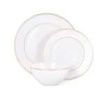KINGSTONE Bone China Dinnerware Set, Elegant Gold Trim Ceramic Plates & Bowls, Lightweight Translucent Dish Set for Home Dining, Party & Gift