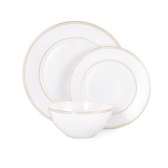 KINGSTONE Bone China Dinnerware Set, Elegant Gold Trim Ceramic Plates & Bowls, Lightweight Translucent Dish Set for Home Dining, Party & Gift