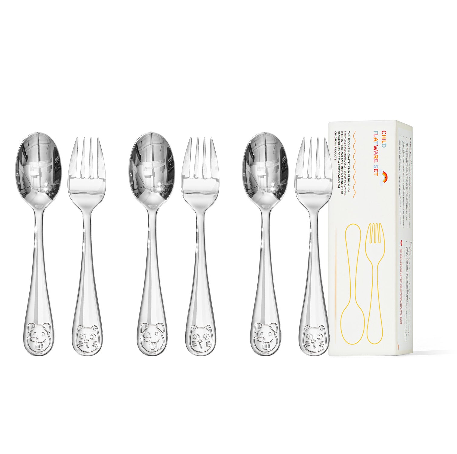 KINGSTONE Toddler Utensils Gift Set, Forks & Spoons, Small & Large, 18/10 Stainless Steel, Ergonomic Flatware for Toddlers & Kids, Self-Feeding