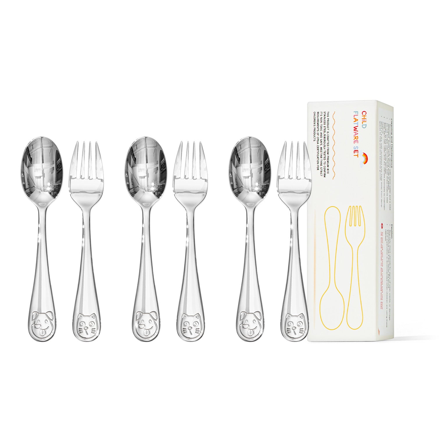 KINGSTONE Toddler Utensils Gift Set, Forks & Spoons, Small & Large, 18/10 Stainless Steel, Ergonomic Flatware for Toddlers & Kids, Self-Feeding