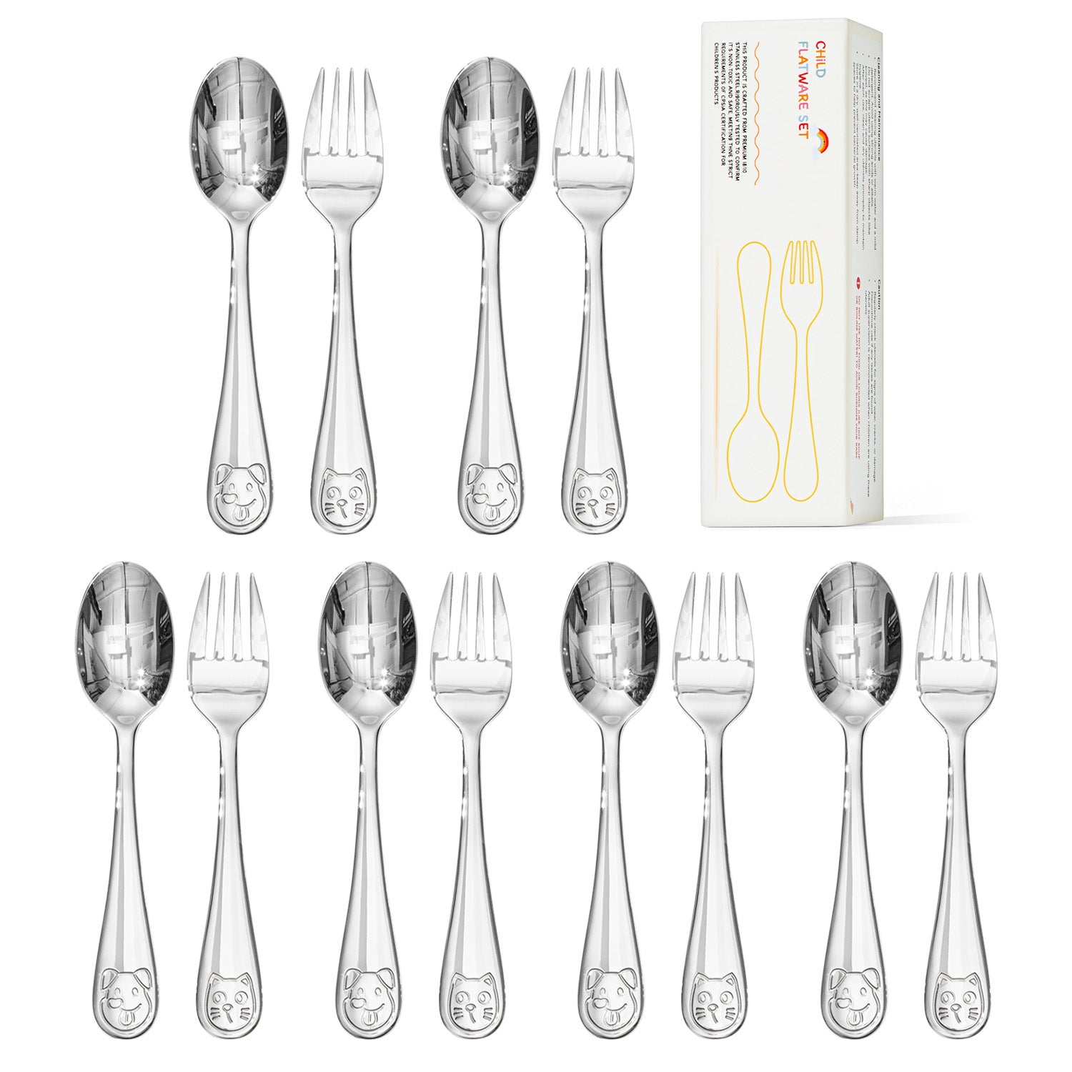 KINGSTONE Toddler Utensils Gift Set, Forks & Spoons, Small & Large, 18/10 Stainless Steel, Ergonomic Flatware for Toddlers & Kids, Self-Feeding