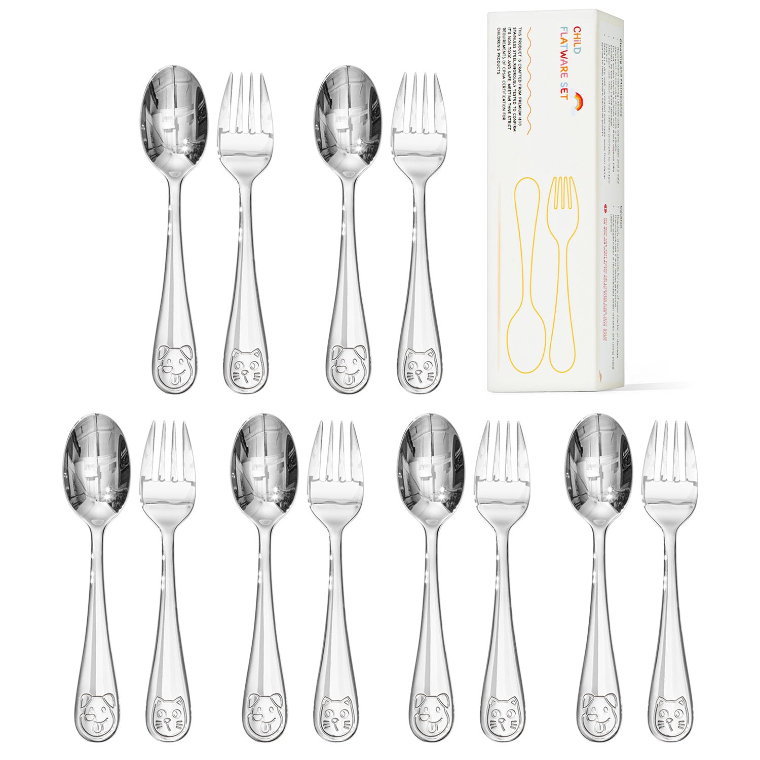 KINGSTONE Toddler Utensils Gift Set, Forks & Spoons, Small & Large, 18/10 Stainless Steel, Ergonomic Flatware for Toddlers & Kids, Self-Feeding